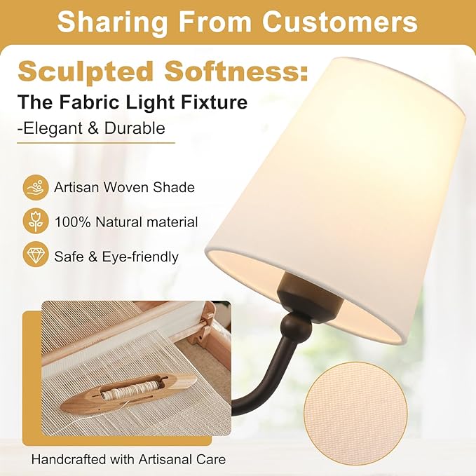 Bathroom Light Fixtures, 3-Light Oil Rubbed Bronze Vanity Lights, 24.5" Bathroom Lighting Fixtures Over Mirror with White Fabric Shade, Modern Wall Sconces for Bedroom Living Room Hallway