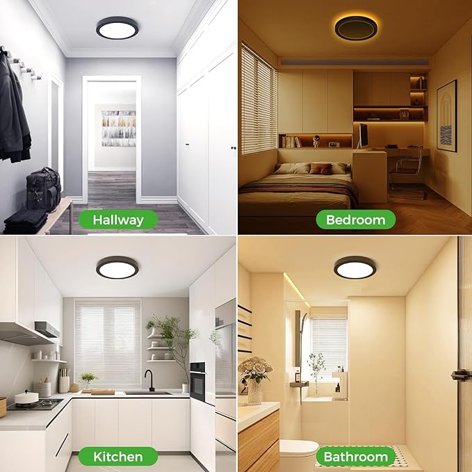 zemty 9 Inch LED Ceiling Light with Night Light 1800K, 3000K/4000K/6500K Dimmable Light Fixtures with Remote Control,15W 1500lm Flush Mount Ceiling Lamp for Bedroom LivingRoom Bathroom Kitchen-Black