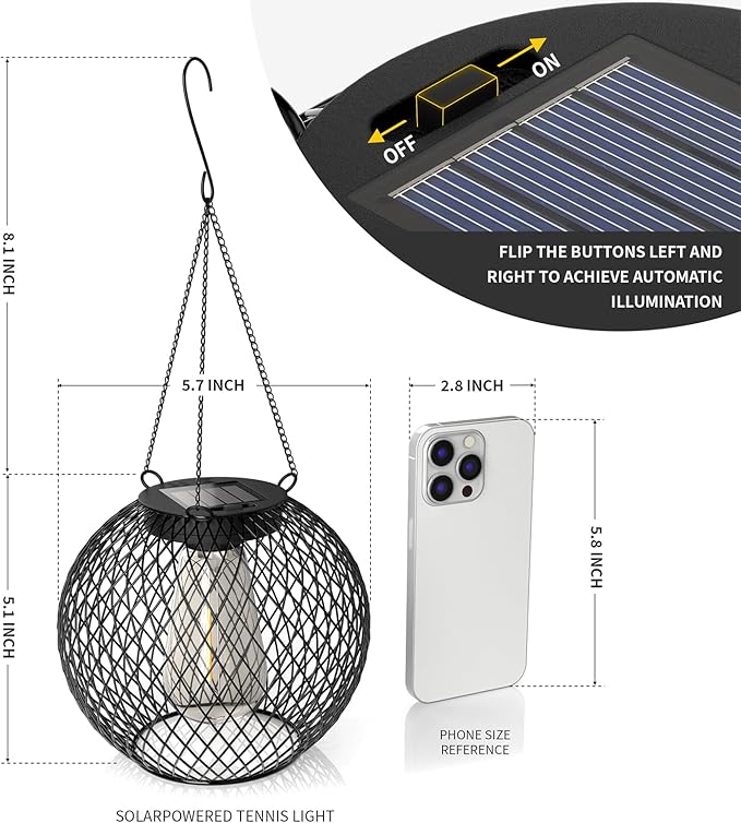 Modern Solar Mesh Globe Pendant Lights, LED Black Metal Hanging Spherical Lanterns with Edison Bulbs, Chain-Mounted, Indoor Outdoor (Black-4-Pack)