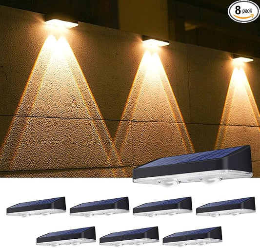 Solar Fence Lights Downlights 3000K/4000K/6000K Dusk to Dawn (8 Pack) | Bright LED Lens Downlights Waterproof 3 Modes Deck Lighting Solar Powered for Wall Fence Step Porch