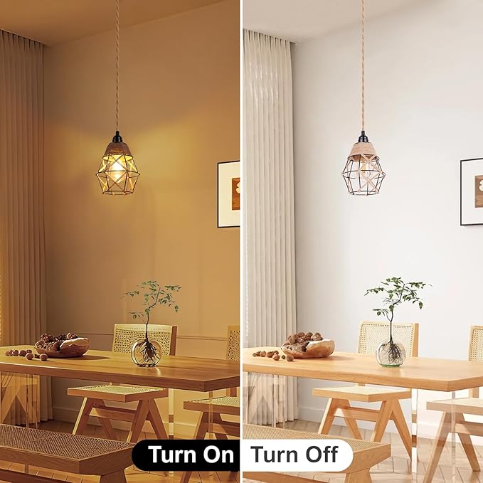 Industrial 15ft Pendant Lights - Hanging Light Kit with Switch Plug in Vintage Fabric Lamp with Twisted Hemp Rope Pendant Lights Socket E26 E27 for Pendant Lamp (Hemp Rope Brown, 7-Fishnet Shade)