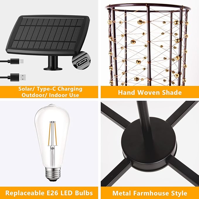 Outdoor Solar Gazebo Chandelier, 4-Light 28" Hanging Copper Wire Solar Pendant Lights, Outdoor Chandelier for Gazebo, Pergola, Porch