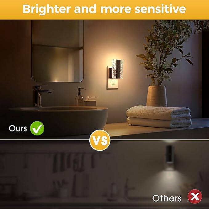 L LOHAS LED Night Lights Plug Into Wall, 2 Pack Night Light with Dusk-to-Dawn Sensor, Dimmable Decorative LED Nightlights, 0-100LM 3000K Adjustable Brightness for Bathroom, Hallway, Bedroom,Stairway