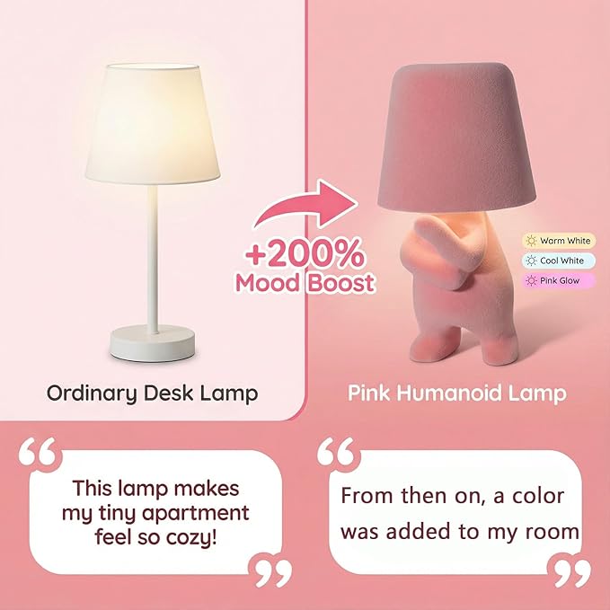 Bedside Touch Control Table Lamp, Golden Decor Thinker Statue LED Table Lamp with USB Port, 3 Way Dimmable Modern Night Light Nightstand Lamp for Home Living Room Office Shelf Decor (Pink-A)