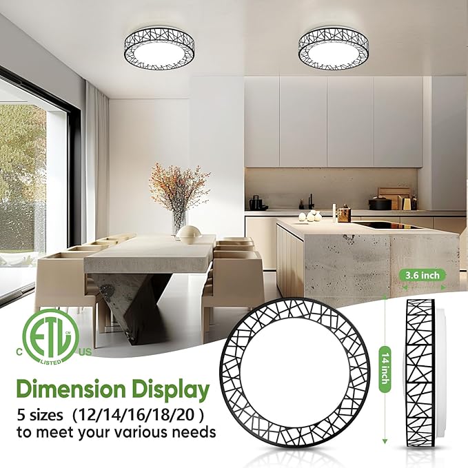 Lightania 14 Inch Flush Mount Ceiling Light, Modern Black LED Ceiling Light Fixture, 24W 2400LM 2700-6500K Adjustable, Dimmable Ceiling Lights for Bedroom, Kitchen, Hallway, Bathroom, ETL Listed