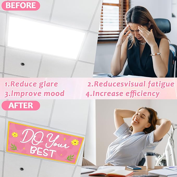 6PCS Fluorescent Light Covers for Classroom Ceiling Light 4x2ft Magnetic Lights Covers Filter Easy Install for Office School Hospitals Ceiling Supply (Spring Motivational)