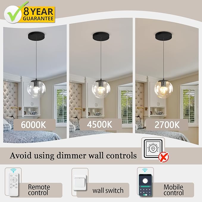 ykolupty Globe Pendant Light Black Pendant Light Fixtures with Clear Glass 1-Light Hanging Lights for Kitchen Dining Room Bathroom Bedroom Hallway