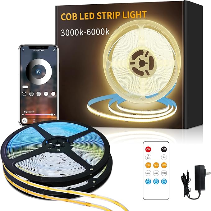 COB LED Strip Lights 100ft,3000K DC 24V Dimmable Warm White Flexible LED Lights Strip for Bedroom,with Remote and app Control LED Rope Lights for Living Room,Shelf,Cabine,Bed(2 Rolls of 50ft)
