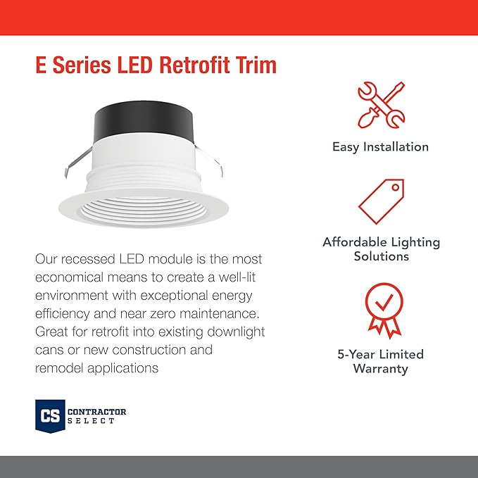Juno E Series 5"/6" LED Ceiling Light, Baffle Trim Recessed Lighting with 5-in-1 Switchable White Color, 900 Lumens, Wet Rated LED Downlight, Dimmable, White