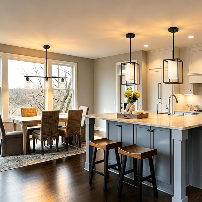 Black Pendant Lights Kitchen Island 2 Pack, Modern Small Lantern Kitchen Pendant Lighting Over Island, Farmhouse Kitchen Island Lights Ceiling Hanging, Industrial Cage Pendant Light Fixtures
