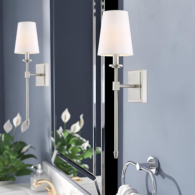 Kira Home Torche 20" Wall Sconce/Wall Light + Linen Shade, Brushed Nickel Finish