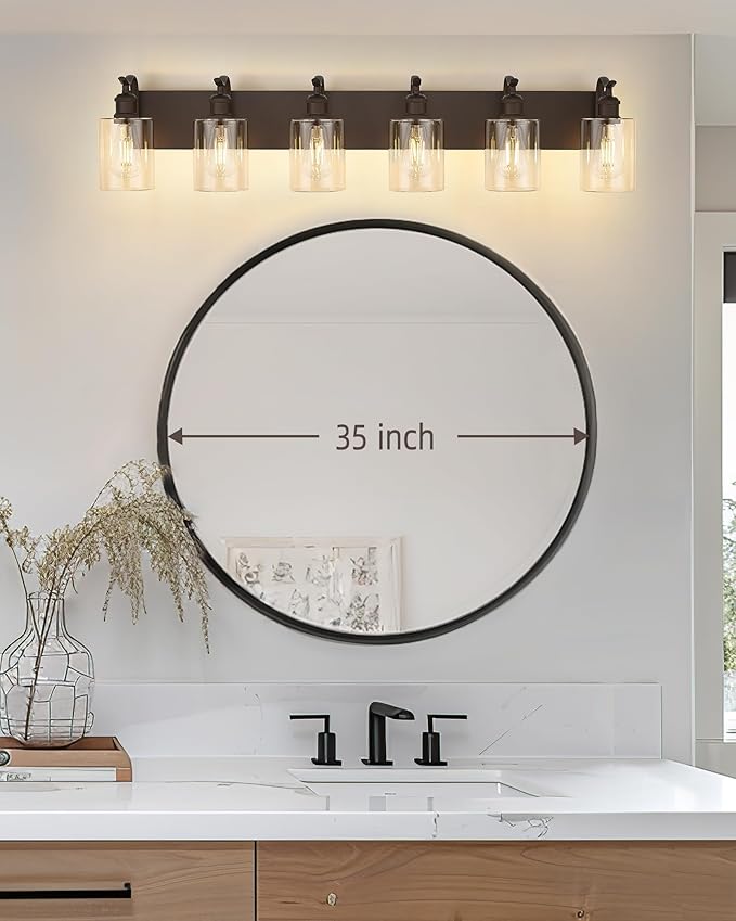 Bathroom Vanity Light Fixtures 6-Light Clear Glass Modern Wall Mounted Over Mirror Oil Rubbed Bronze - VL01ORB-6