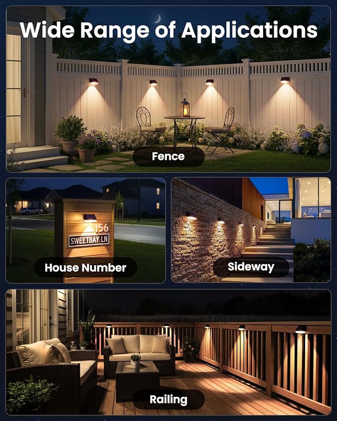 VOLISUN Fence Lights Solar Powered, Dusk to Dawn Solar Fence Lights Outdoor Waterproof with Warm White LED Spot Lens, Solar Light for Fence, Yard, Wall, Backyard, Railing, Deck, and Patio, 24 Pack