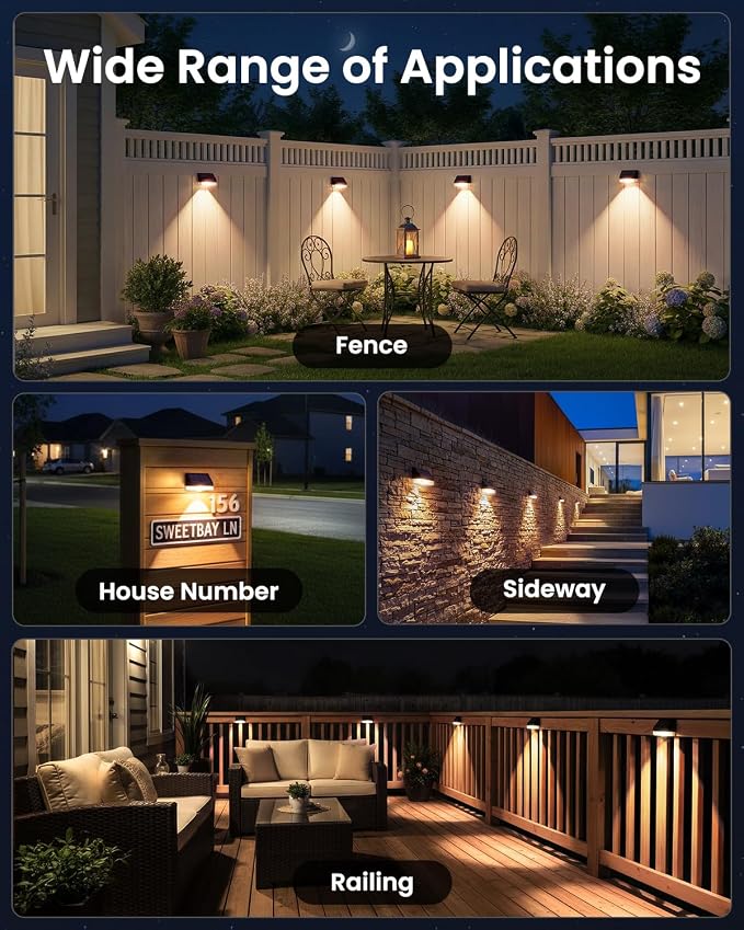 VOLISUN Fence Lights Solar Powered 16 Pack, Dusk to Dawn Solar Fence Lights Outdoor Waterproof with Warm White LED Spot Lens, Solar Light for Fence, Yard, Wall, Backyard, Railing, Deck, and Patio