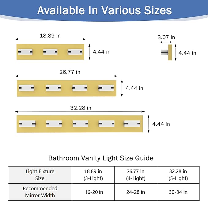 LED Bathroom Light Fixtures, 3-Light Modern Vanity Lights with Milky White Frosted Acrylic Shades, Gold Bathroom Lighting fixtures Over Mirror, ETL Listed, 20W (Cool White 5700K)