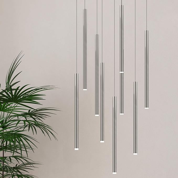 CANALIS 9 Mini Pendant Lighting Nickel - LED Hanging Light Fixture for Kitchen Island, Bar, Foyer - Cluster Pendants - Dimmable, Adjustable Wire, Lamp Bulb Included