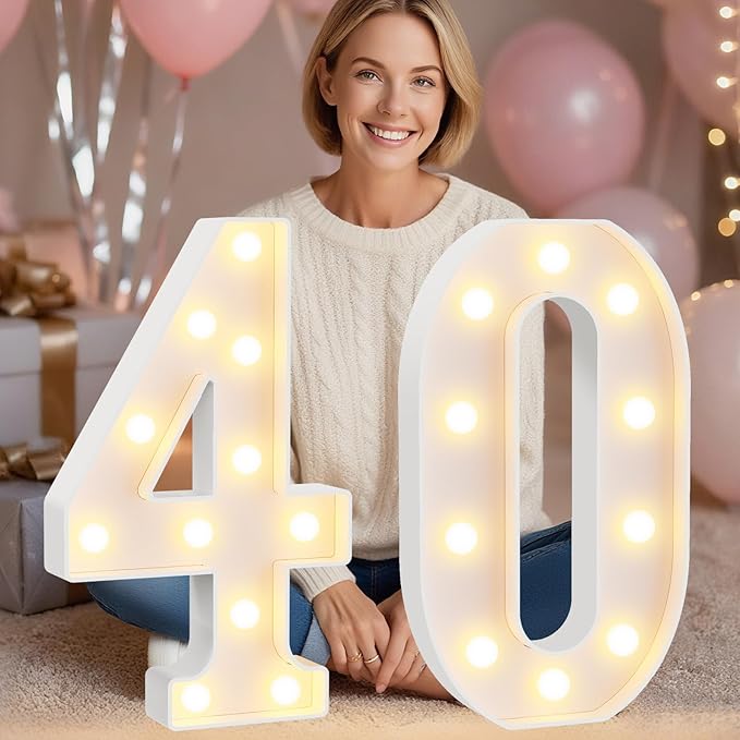 Pooqla 40th Birthday Decorations for Women Men, Large 12.6 in Tall Light Up Numbers for Party Decorations Table Decor, Big Marquee Numbers 40th Birthday Gift for Women Men Wedding Anniversary Decor