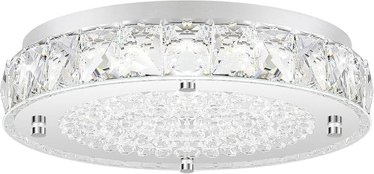 Crystal Flush Mount Chandeliers, LED Ceiling Light Fixture 13-Inch, 5000K Daylight White Super Bright 3300LM Dimmable Farmhouse Kitchen Light Modern Ceiling Lamp for Bedroom Bathroom Nursery