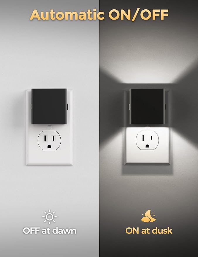 DORESshop LED Night Lights Plug into Wall [4 Pack], Plug in Nightlight, 3 Level Brightness Adjustable Night Light, Dusk to Dawn Sensor, Nightlights for Adults, Bedroom, Bathroom, Hallway, 5000K
