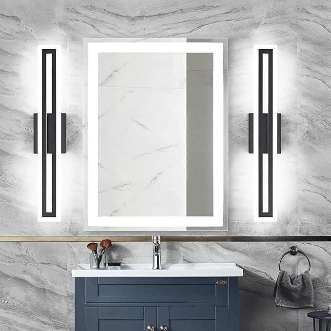 SOLFART 24 Inch Vanity Lights Bathroom Lights Over Mirror Bathroom Light Fixtures Black Led Modern Light Fixture 6000K