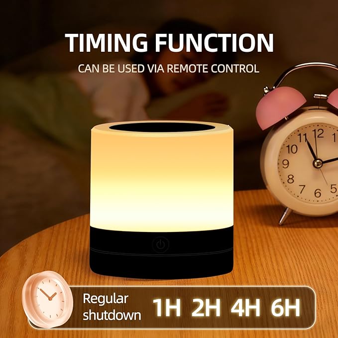 Portable Night Light for Kids, USB Rechargeable Small Desk Lamp,13 RGB Colors & 4 Brightness & 1 Remote, Touch Bedside Table Lamp for Nursery Bedroom Living Room Home (Black)