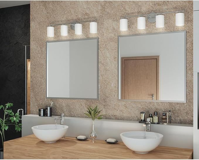 Progress Lighting 4-Light Etched White Glass Modern Bath Vanity Light, Replay Collection, Brushed Nickel (P2160-09)