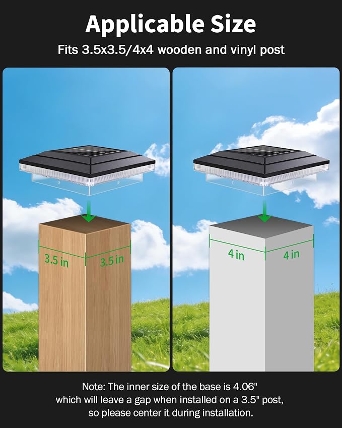 4x4 Solar Post Cap Lights Outdoor Waterproof, Cool/Neutral/Warm White 3 Colors Garden Fence Lights for 4×4 Wood/Vinyl Posts, Deck, Patio, Ripple Effects, 6 Pack