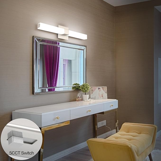 ZUZITO Brushed Nickel Vanity Lights for Bathroom 24 Inch, Modern LED Bathroom Lighting Fixtures Over Mirror, 18W 5CCT Dimmable Vanity Lights Bar