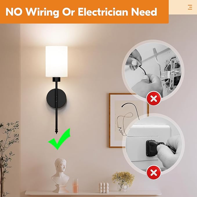 NIORSUN Battery Operated Wall Sconce Set of 2, Black Wireless Rechargeable Wall Lights with 5200mAh Dimmable Detachable Bulbs and Remote, 9 Colors Sconces Wall Decor for Bedroom Living Room Hallway