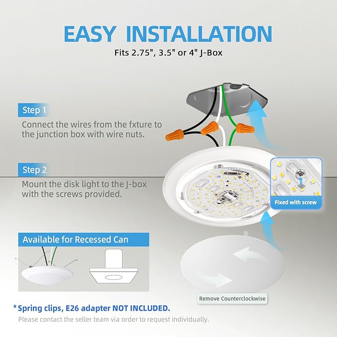 ECOELER 6 Inch LED Disk Lights, Dimmable Flush Mount Light Fixture, 16.5W 1100 Lumens, 5 Color Selectable Recessed Retrofit Ceiling Lights for Kitchen, Porch, Hallway, ETL & FCC