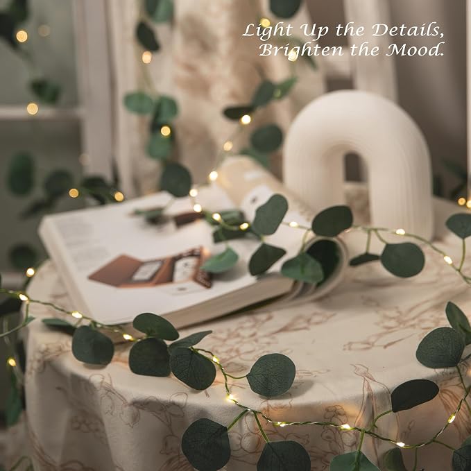 Vine with Fairy Lights, 2 Pack 40 LEDs Vine Lights Eucalyptus Battery Operated Indoor String Lights, Artifical Garland Leaf Fairy Light Wall Wedding Garden Dorm Bedroom Decor
