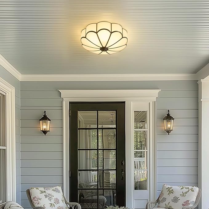 Vintage Black Glass Ceiling Light - Large 17.7 Inch Bronze Mid Century Flush Mount Lighting Fixtures - Art Deco Antique Modern Lamps for Hallway Bedroom Kitchen Entryway Farmhouse Foyer Bathroom Hall