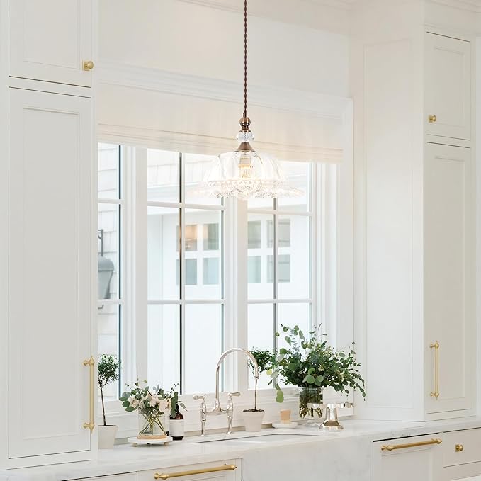 Vintage Pendant Light Fixtures for Kitchen Island Brass Gold 10.6" Glass Small Pendant Lights Adjustable Hanging Light for Hallway Porch Sink Table