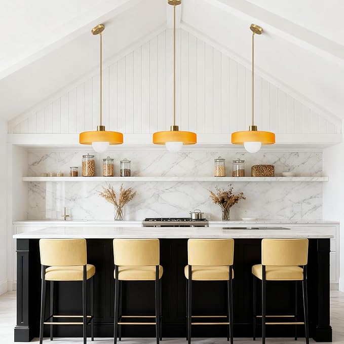 Pendant Lights Kitchen Island: Mid-Century Modern Hanging Light Fixture - Glass Pendant Lamp for Entryway Dining Room Over Table Bedside (Orange, 25cm/9.84inch)