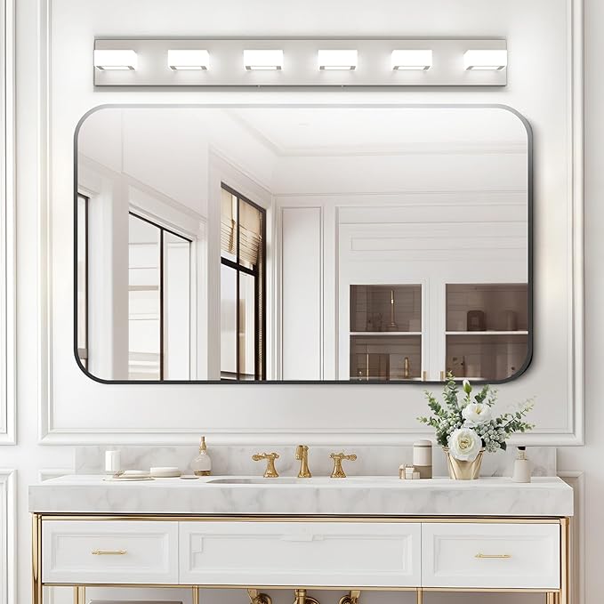 Ralbay Brushed Nickel Bathroom Vanity Light Metal Acrylic Modern LED Bathroom Lighting Over Mirror (White Light 6000K)