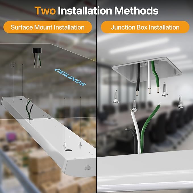 4ft LED Wraparound Light, 60W/50W/40W Selectable LED Light, 6600LM 5000K Daylight, Linkable Hardwired Linear Ceiling Fixture for Garage Workshop Office, ETL Listed,2 Pack