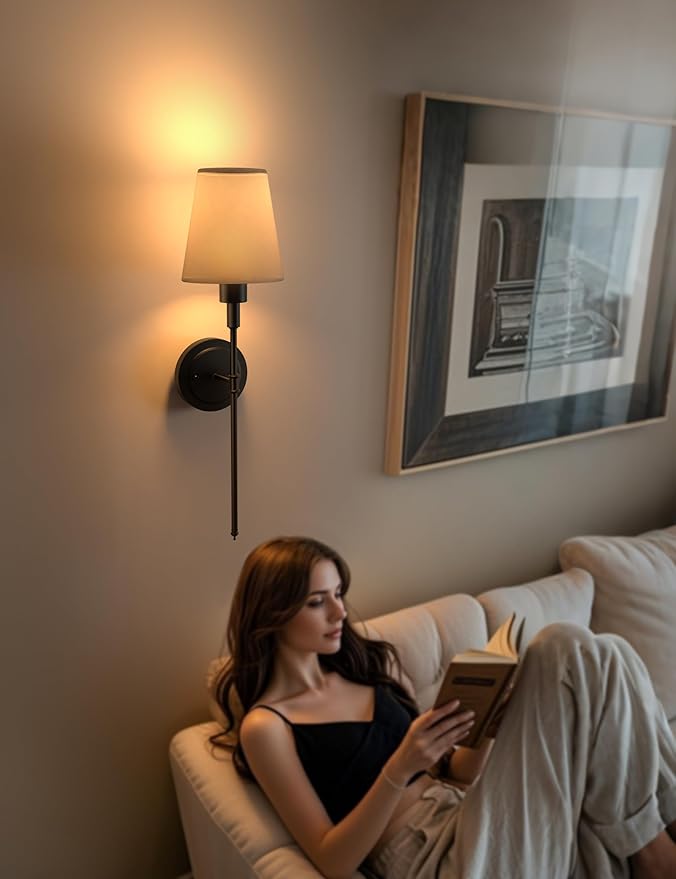 DORESshop Battery Operated Wall Sconce Set of 2, Wireless Wall Light Easy to Install, 15 Color Rechargeable Wall Sconces, Sconce Wall Decor Set of 2 for Bedroom, Living Room, Black, 24.6in