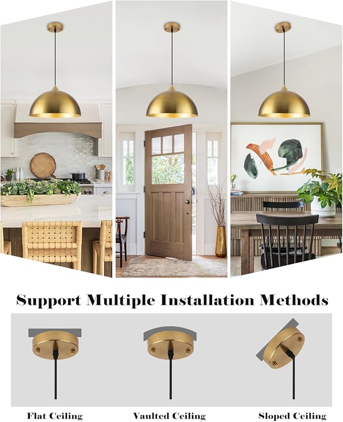 Gold Pendant Lights Kitchen Island 3 Pack, 14 Inch Gold Dome Pendant Light, Large Kitchen Pendant Light, Island Pendant Lights for Kitchen, Dining Room, Cafe