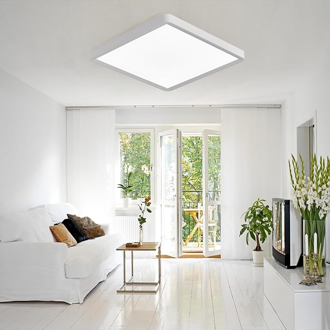 20 Inch Large LED Flush Mount Ceiling Light, 45W, 4500LM, Non-dimmable, 3000K/4000K/6000K CCT Selectable, White Square Flat Panel Light, Low Profile, Fits Hallway, Kitchen, Bedroom, Laundry Room
