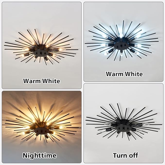ZGLAOJT Semi Flush Mount 8 Light Ceiling Light Modern Metal Ceiling Lighting Black Light Fixture for Farmhouse Kitchen Dining Room Bedroom Hallway Living Room.