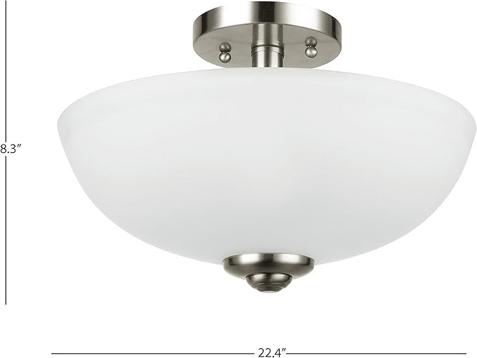 GLOBE Electric 61025 Vienna 2-Light Semi-Flush Mount, Brushed Nickel, Frosted Glass Shade, Bulb Not Included