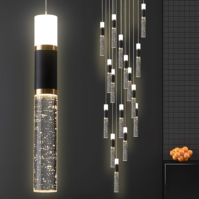 Pendant Light Fixtures, 20-Light Pendant Lights Kitchen Island,Modern Led Pendant Light Kitchen Island Lighting Dimmable with Remote,3000K-6500K Black and Gold Modern Chandelier