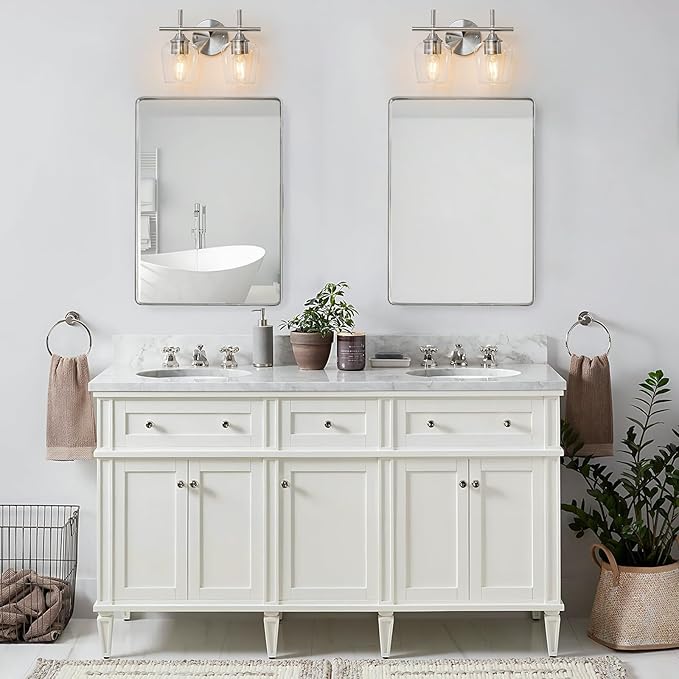 Bathroom Vanity Light Fixtures, 3-Lights Over Mirror Modern Vanity Lighting with Clear Wine Glass Shade Wall Lamp for Bedroom Hallway Living Room (Nickel, 2-Light)