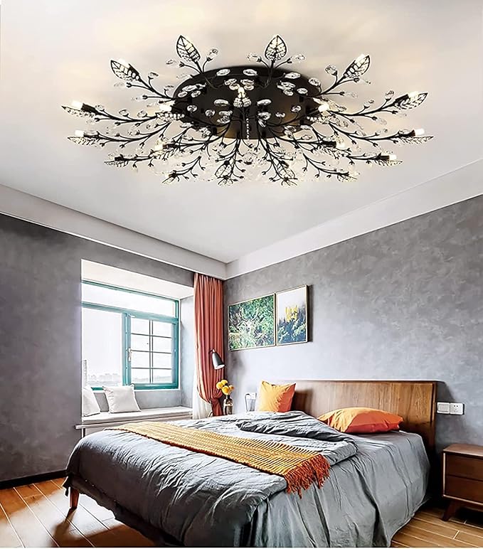 Modern Crystal Ceiling Light Fixture,Semi Flush Mount Chandeliers,Crystal Leaf Ceiling Light, Chandeliers for Dining Room,Living Room,Bedroom