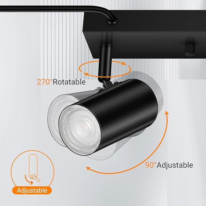 AUQUEE 3 Light Track Lighting Kit,Black 3 Way Modern Plug in Ceiling Spotlight,Industrial LED Wall Light for Kitchen Cabinet Gallery Bar Hallway Living Room,Rocker Switch,15 Foot Cord(No Bulb)