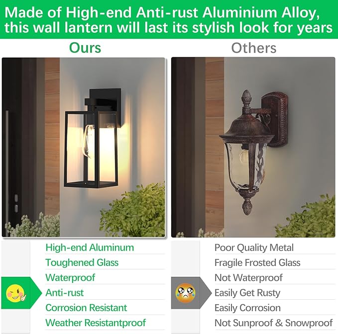 MAXvolador Outdoor Wall Lantern, Exterior Waterproof Wall Sconce Light Fixture, Black Anti-Rust Mount Light with Clear Glass, E26 Base Wall Lamp