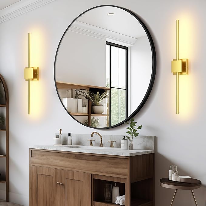 Torchlet Battery Operated Wall Sconces Set of 2 with Remote Control,DIY Independent Rotation Picture Lights,3000K-6000K Dimmable LED Rechargeable Wall Lights for Living Room Bedroom, 28.3'' Gold
