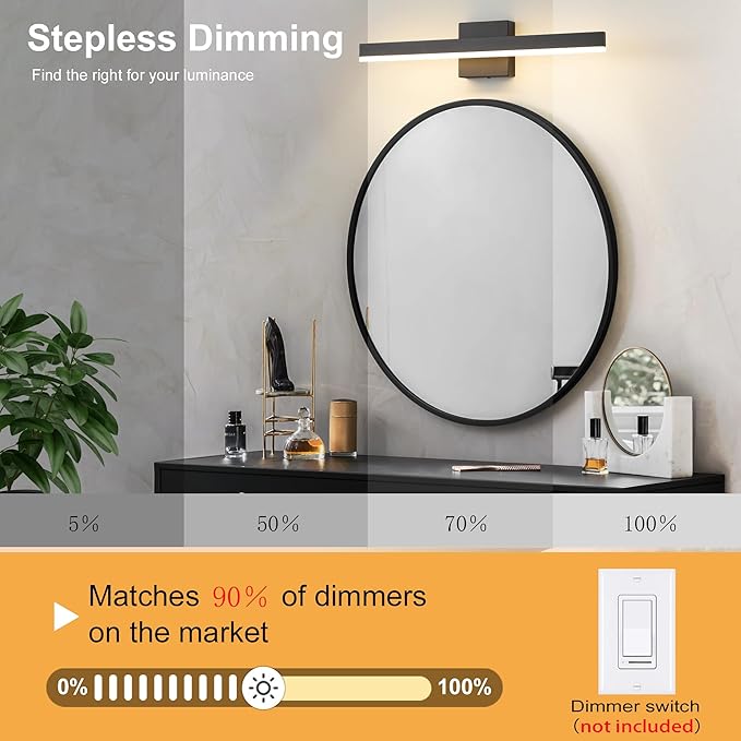 Black Bathroom Vanity Light 23.6 inch, 20W Dimmable 5CCT LED Modern Bathroom Light Fixture Over Mirror Hardwired- ETL Certificated