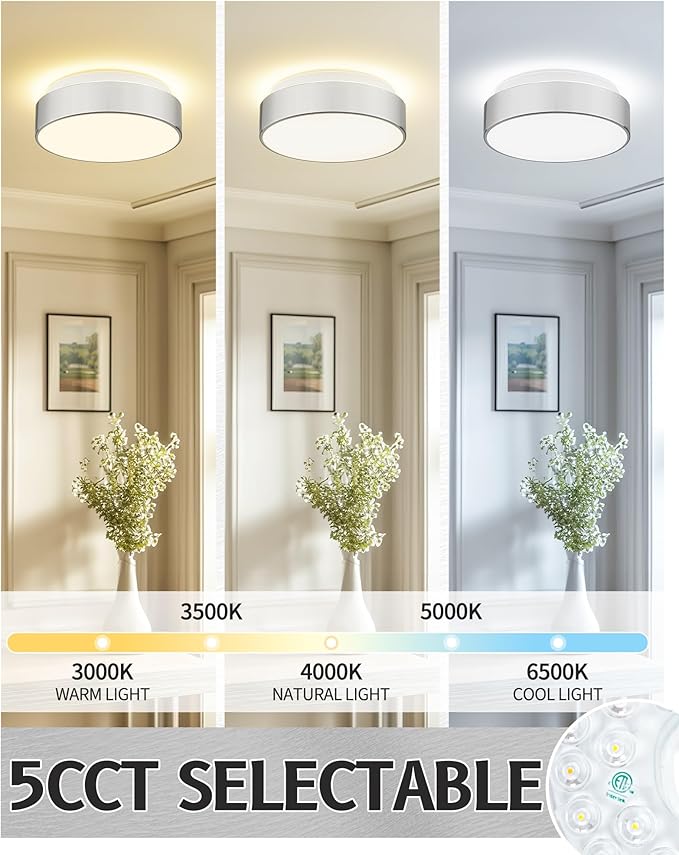 AUTELO LED Flush Mount Ceiling Lights Frosted Glass Shade 18W 3000K Ceiling Light Fixture in Brushed Nickel Finish for Living Room Hallway Bedroom C3312 ST LED