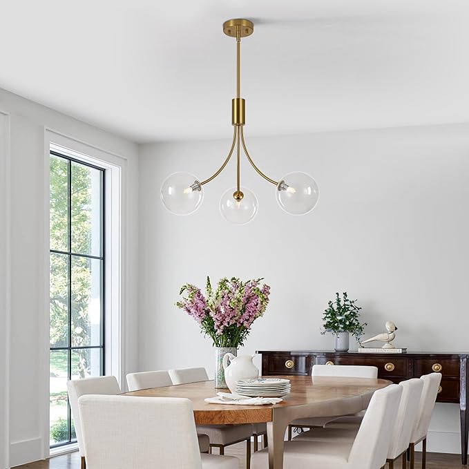 3-Light Modern Kitchen Chandelier,Gold Island Lights with Clear Glass Shade,Perfect Dining Room Lights for Kitchen Island, Living Room,Bedroom,Or Foyer Entryway,25.2 Inch,G9 Bulb